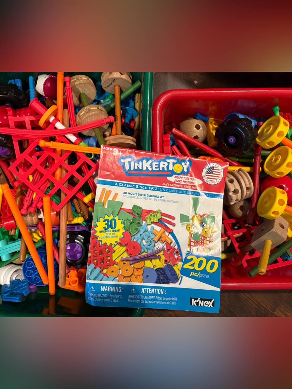 Classic Building Set and Updated Tinkertoys-Wood and Plastic Mix